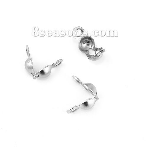 Bild von 304 Edelstahl Quetschkalotten Silberfarbe (Passt 4mm Kugelkette) 8mm x 4mm, 50 Stück