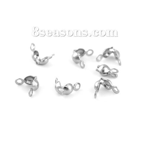 Bild von 304 Edelstahl Quetschkalotten Silberfarbe (Passt 4mm Kugelkette) 8mm x 4mm, 50 Stück