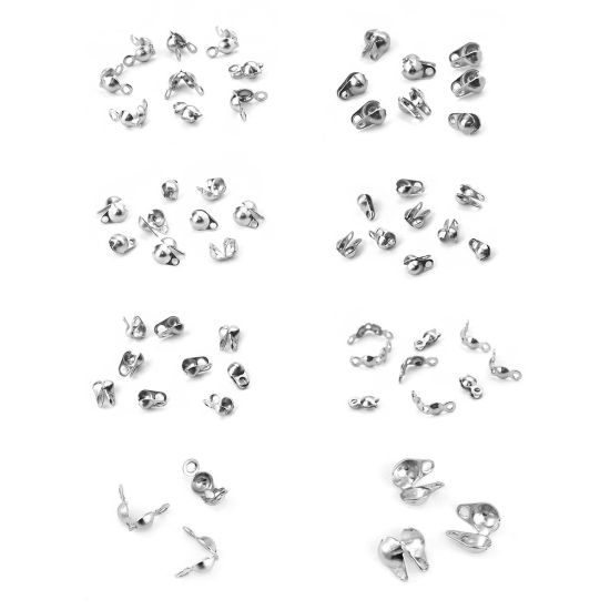 Bild von 304 Edelstahl Quetschkalotten Silberfarbe (Passt 4mm Kugelkette) 8mm x 4mm, 50 Stück