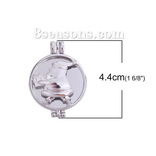 Image de Pendentif Médaillon Huile Essentielle Diffuseur Supports à Cabochons Pouvoir Ouvrir Alliage de Zinc Rond Argent Mat Cabochon Rapportable Père Noël Taille à Incruster: 30mm 44mm x 32mm, 1 Pièce