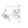 Picture of Zinc Based Alloy 3D Wish Pearl Locket Jewelry Pendants Christmas Reindeer Silver Tone Can Open (Fit Bead Size: 8mm) 34mm(1 3/8") x 31mm(1 2/8"), 2 PCs
