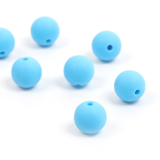 Image de Perles Silicone à Mâcher/Masticable Balle Bleu 12mm Dia, Taille de Trou: 2.5mm, 10 Pcs