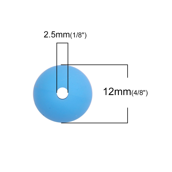 Image de Perles Silicone à Mâcher/Masticable Balle Bleu 12mm Dia, Taille de Trou: 2.5mm, 10 Pcs