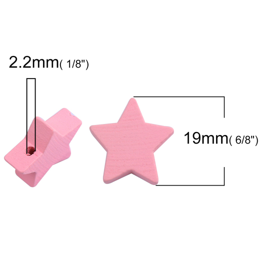 ウッド ビーズ 五芒星  ランダムな色 約 19mm x 19mm、 穴：約 2.2mm、 100 個 の画像