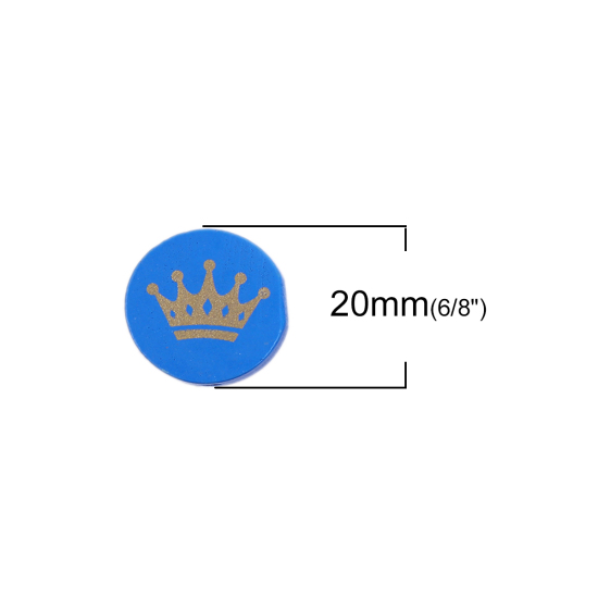 ウッド ビーズ 円形  ランダムな色 クラウン柄 約 20mm直径、 穴：約 2mm、 50 個 の画像
