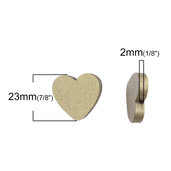ウッド ビーズ ハート ゴールデン 約 23mm x 21mm、 穴：約 2mm、 50 個 の画像