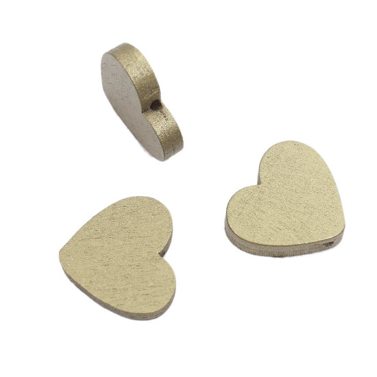 ウッド ビーズ ハート ゴールデン 約 23mm x 21mm、 穴：約 2mm、 50 個 の画像