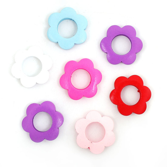 ウッド ビーズ フラワー  ランダムな色 約 30mm x 27mm、 穴：約 2.2mm、 10 個 の画像