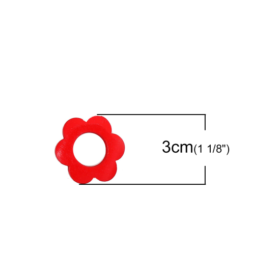 ウッド ビーズ フラワー  ランダムな色 約 30mm x 27mm、 穴：約 2.2mm、 10 個 の画像