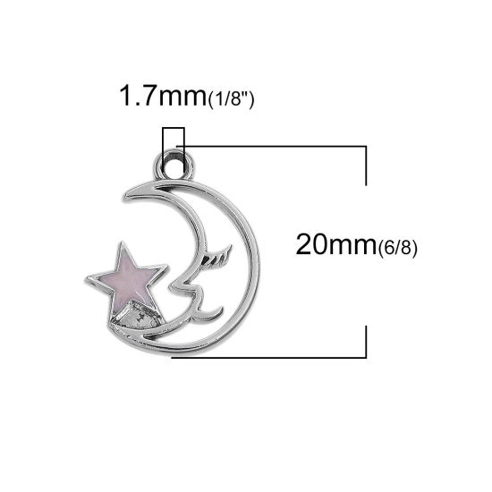 Bild von Zinklegierung Galaxis Charms Anhänger Pentagramm Stern Vergoldet Rosa Emaille Glitzert 17mm x 15mm, 10 Stück