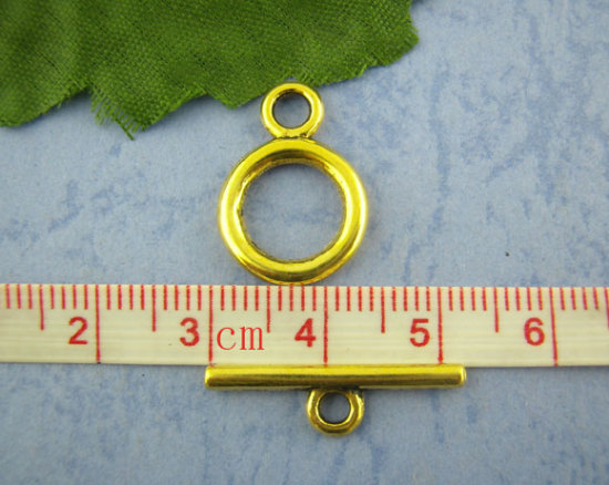 亜鉛合金 トグルクラスプ マンテル 円形 金メッキ 23mm x 6mm 19mm x 14mm、 30 セット の画像