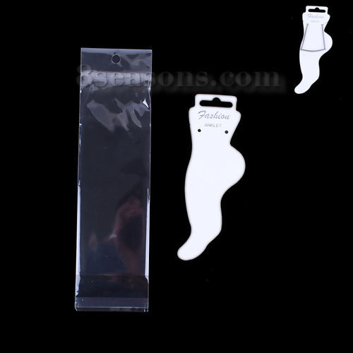 Picture of Paper Jewelry Anklet Display Card White 15.5cm(6 1/8") x 4.8cm(1 7/8"), 50 PCs