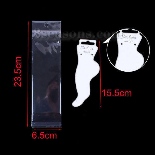Picture of Paper Jewelry Anklet Display Card White 15.5cm(6 1/8") x 4.8cm(1 7/8"), 50 PCs