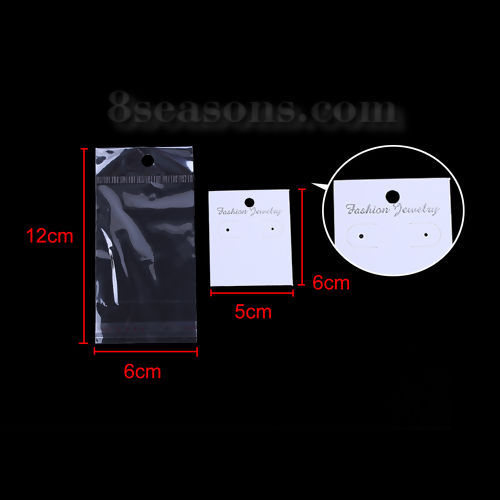 Picture of Paper Jewelry Earrings Display Card White 60mm(2 3/8") x 50mm(2"), 50 PCs