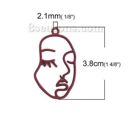 Image de Pendentifs en Alliage de Zinc Face Masque Rouge Violacé 38mm x 22mm, 5 Pcs
