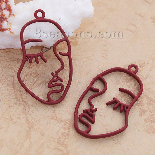 Image de Pendentifs en Alliage de Zinc Face Masque Rouge Violacé 38mm x 22mm, 5 Pcs
