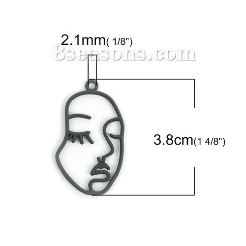 Image de Pendentifs en Alliage de Zinc Face Masque Vert 38mm x 22mm, 5 Pcs