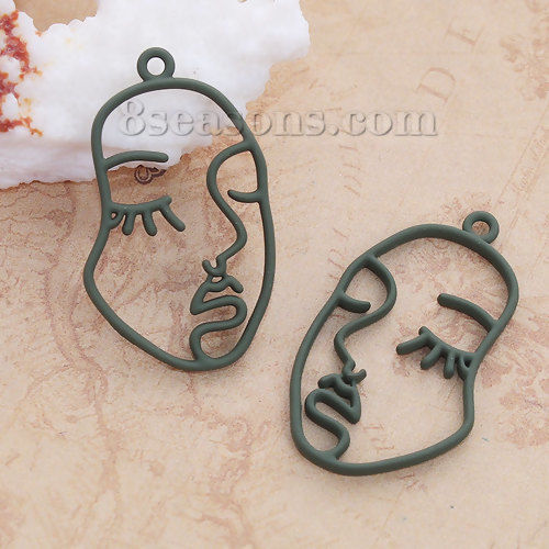 Image de Pendentifs en Alliage de Zinc Face Masque Vert 38mm x 22mm, 5 Pcs