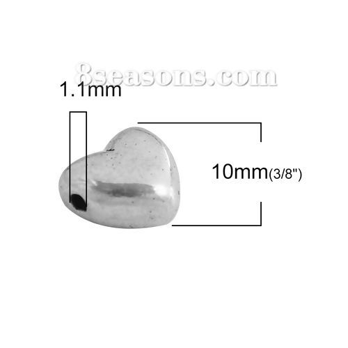 Immagine di Lega di Zinco Perline Cuore Argento Antico Come 10mmx 9mm, Foro: circa 1.1mm, 50 Pz