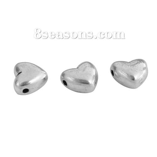 Immagine di Lega di Zinco Perline Cuore Argento Antico Come 10mmx 9mm, Foro: circa 1.1mm, 50 Pz
