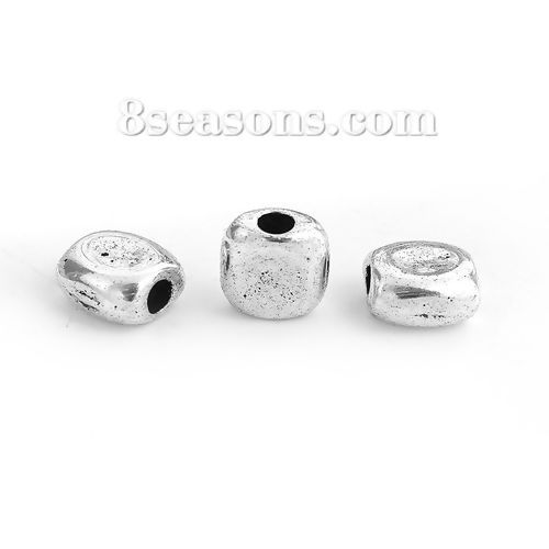 Bild von Zinklegierung Zwischenperlen Spacer Perlen Quadrat Antiksilber ca. 8mm x 8mm, Loch:ca. 2.4mm, 50 Stück