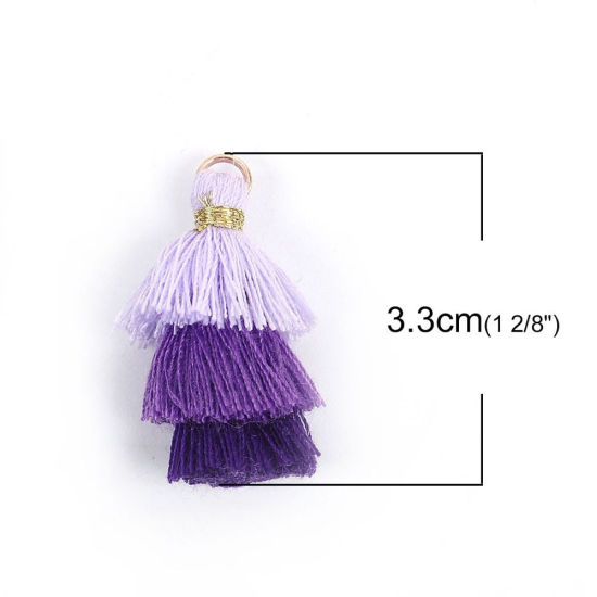 Image de Franges Pompons Glands en Coton Multicouche Vin Rouge Env. 33mm x 20mm, 5 Pcs