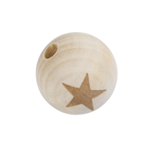 Bild von Holz Perlen Rund Naturfarben Pentagramm Muster, ca. 19mm D., 1 Packung (ca. 20 Stück/Packung)