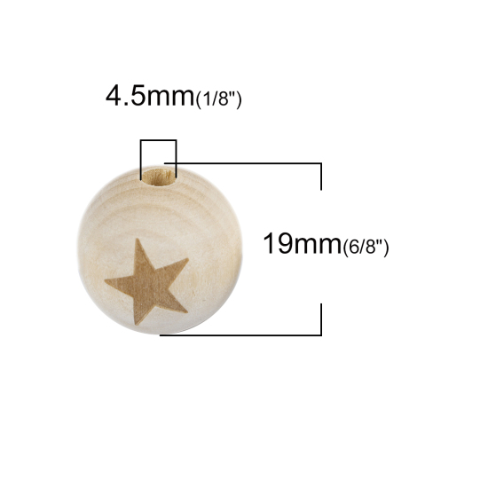 Bild von Holz Perlen Rund Naturfarben Pentagramm Muster, ca. 19mm D., 1 Packung (ca. 20 Stück/Packung)