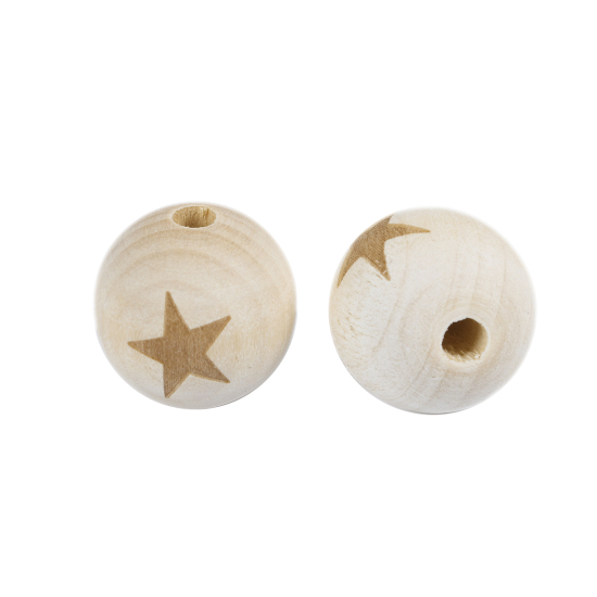 Bild von Holz Perlen Rund Naturfarben Pentagramm Muster, ca. 19mm D., 1 Packung (ca. 20 Stück/Packung)