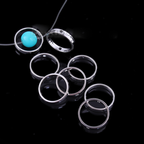 Imagen de Marcos de Cuentas Zamak de Anillo , Tono de Plata (Adap 14mm Cuentas) 18mm Diámetro, 10 Unidades