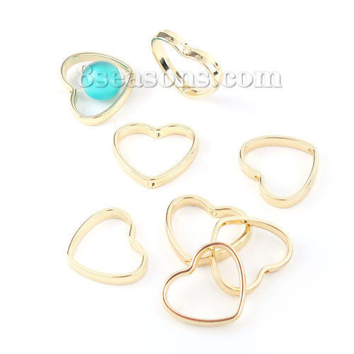 Picture of Zinc Based Alloy Beads Frames Heart Gold Plated (Fits 12mm Beads) 20mm x 17mm, 10 PCs