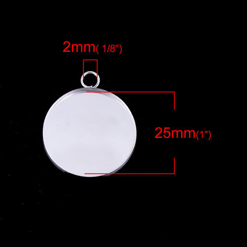 Image de Pendentifs Supports à Cabochons Alliage de Fer Rond Argent Mat Cabochon Rapportable Taille à Incruster: 25mm 32mm x 27mm, 20 Pcs