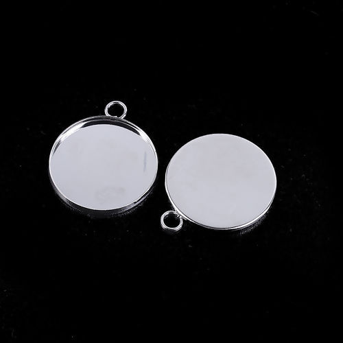 Image de Pendentifs Supports à Cabochons Alliage de Fer Rond Argent Mat Cabochon Rapportable Taille à Incruster: 25mm 32mm x 27mm, 20 Pcs