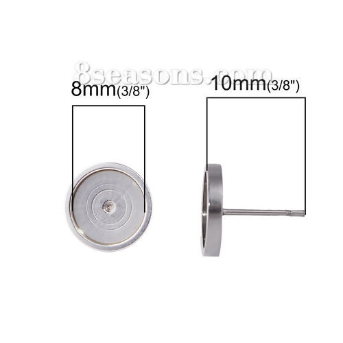 Image de Boucles d'Oreilles Puces en Acier Inoxydable Rond Argent Mat Cabochon Rapportable (Adapté à 8mm ) 10mm Dia., 20 Pcs