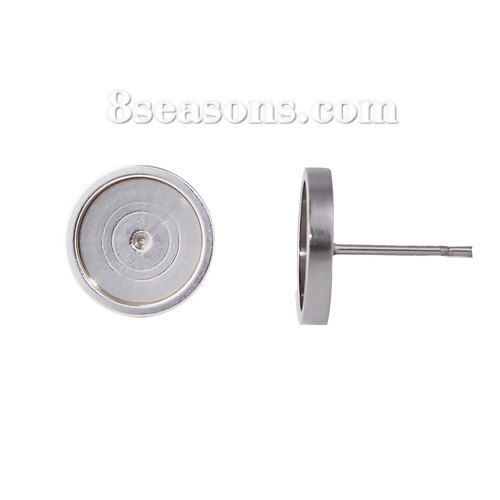 Image de Boucles d'Oreilles Puces en Acier Inoxydable Rond Argent Mat Cabochon Rapportable (Adapté à 8mm ) 10mm Dia., 20 Pcs
