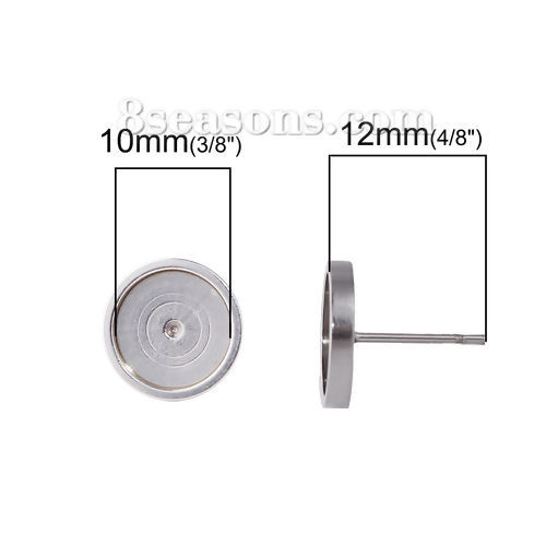 Image de Boucles d'Oreilles Puces en Acier Inoxydable Rond Argent Mat Cabochon Rapportable (Adapté à 10mm ) 12mm Dia., 10 Pcs