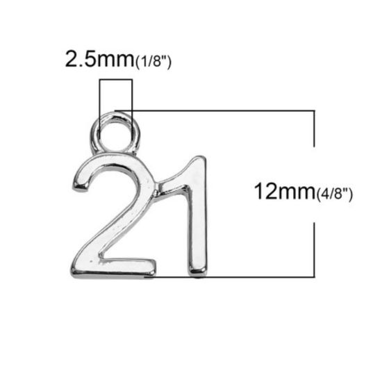 Bild von Zinklegierung Charms Nummer " 21 " Versilbert 12mm x 10mm, 10 Stück