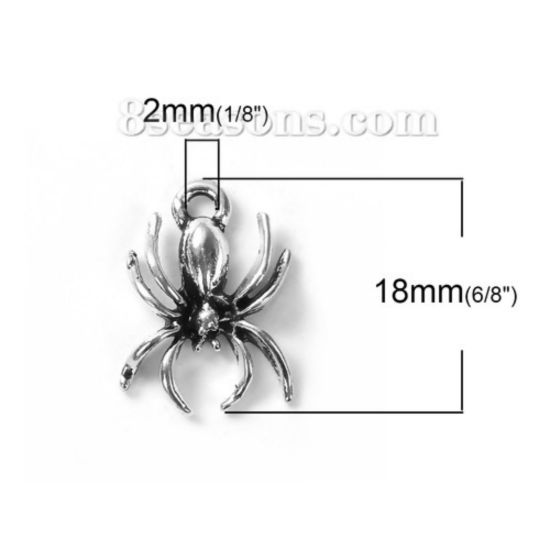 亜鉛合金 ハロウィーン チャーム ハロウィン・蜘蛛 銀古美 18mmx 13mm、 30 個 の画像
