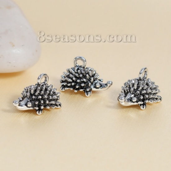 Image de Breloque 3D en Alliage de Zinc Hérisson Argent Vieilli 17mm x 10mm, 5 Pcs