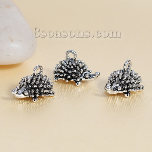 Image de Breloque 3D en Alliage de Zinc Hérisson Argent Vieilli 17mm x 10mm, 5 Pcs