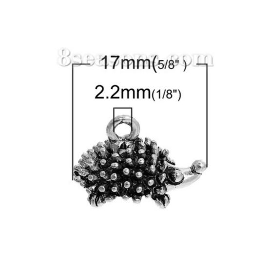 Image de Breloque 3D en Alliage de Zinc Hérisson Argent Vieilli 17mm x 10mm, 5 Pcs