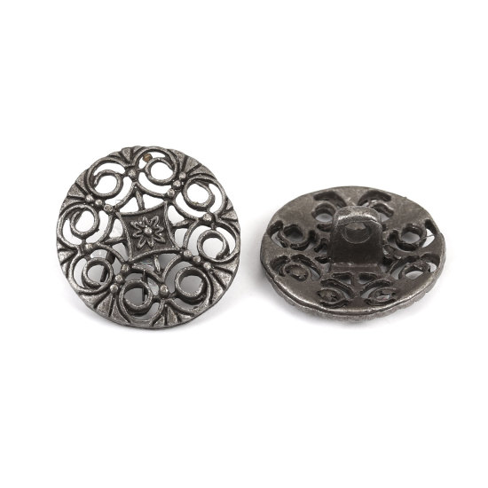 50 個 亜鉛合金 メタル 金属製 裏穴ボタン 単穴 銀古美 円形 フィリグリー 透かし 柄 18mm 直径、 の画像