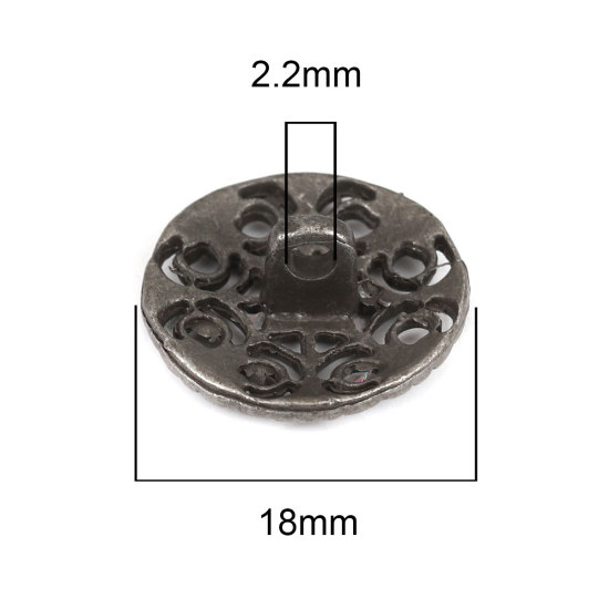 50 個 亜鉛合金 メタル 金属製 裏穴ボタン 単穴 銀古美 円形 フィリグリー 透かし 柄 18mm 直径、 の画像