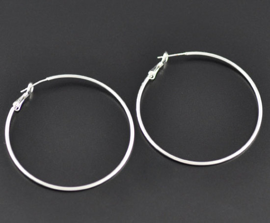 Image de Boucles d'Oreilles Créole Anneaux en Laiton Argenté 5.5cm x 5cm, Epaisseur de Fil: (20 gauge), 10 Pcs