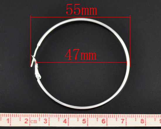 Image de Boucles d'Oreilles Créole Anneaux en Laiton Argenté 5.5cm x 5cm, Epaisseur de Fil: (20 gauge), 10 Pcs