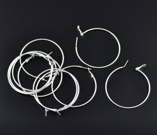 Image de Boucles d'Oreilles Créole Anneaux en Laiton Argenté 5.5cm x 5cm, Epaisseur de Fil: (20 gauge), 10 Pcs