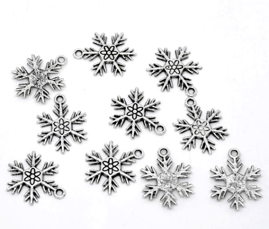 Image de 30 Pendentifs/Breloques Flocon de neige Noël Argent vieilli 25x19mm