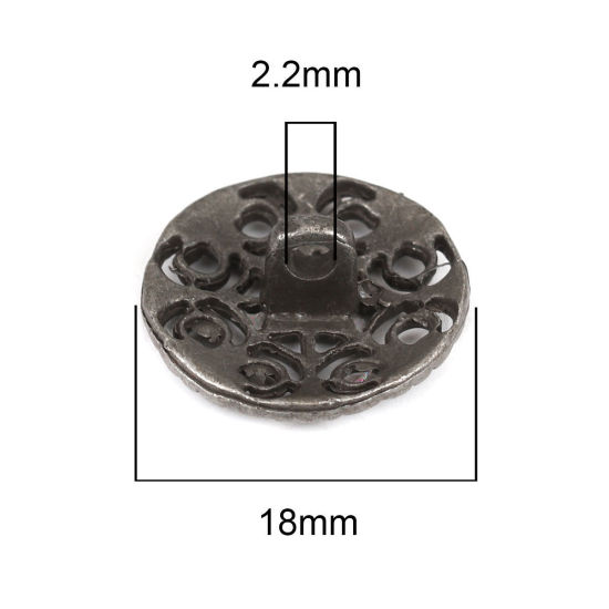 50 個 亜鉛合金 メタル 金属製 裏穴ボタン 単穴 銀古美 円形 フィリグリー 透かし 柄 18mm 直径、 の画像