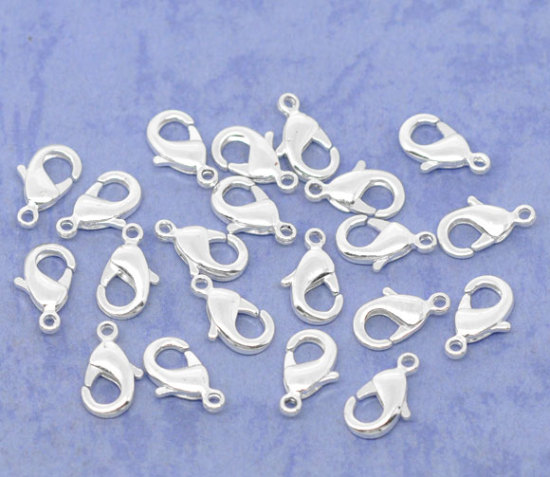 Image de Fermoir Mousqueton en Laiton Argenté 12mm x 7mm, 50 Pcs