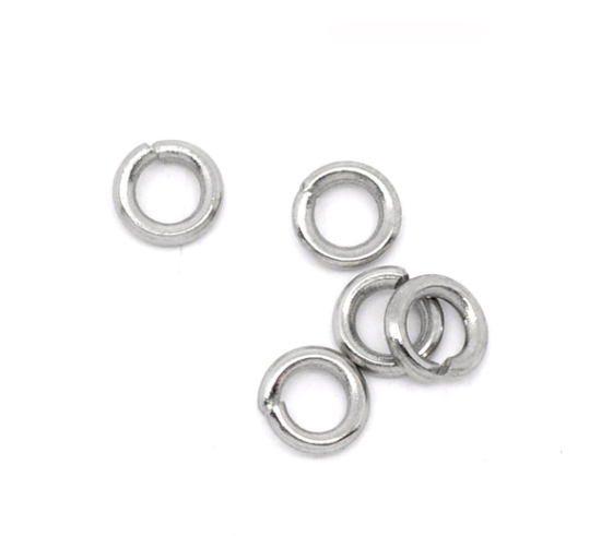 500 個 4mm 直径、 0.8mm（20号） 304ステンレス鋼 丸カン 丸カン シルバートーン 円形 の画像
